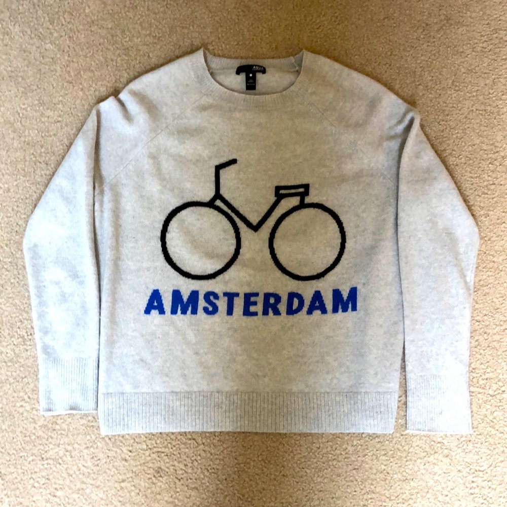 Light grey cashmere Amsterdam sweater with bicycle